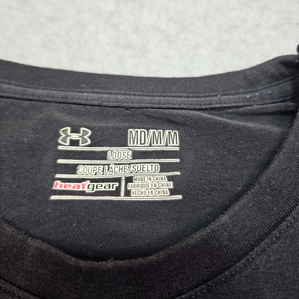 Under Armour Mens Medium UA Heatgear Loose Fit Adult Black Logo Shirt - Picture 2 of 10